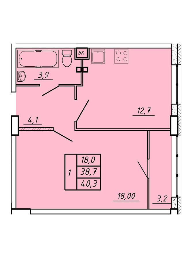 Однокомнатная квартира 40,3 м² в ЖК «Видный»